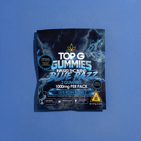 TP-G Farm Blue Razz Live Resin Gummies 1000MG single strain hemp gummy pack