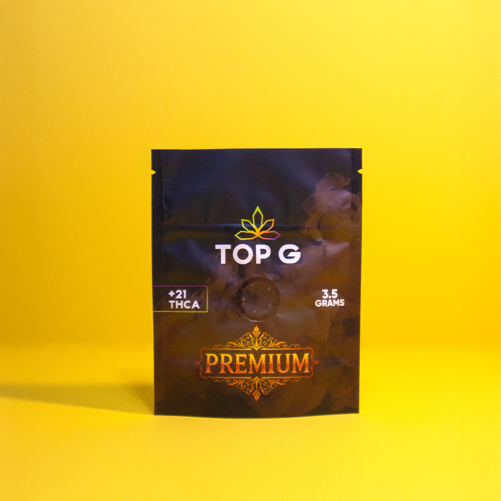 TP-G Farm Premium line THCa flower pouch, front