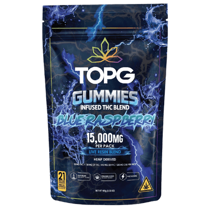 Blue Raspberry Live Resin Gummies 15000MG Front Labeling