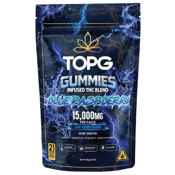 Blue Raspberry Live Resin Gummies 15000MG Front Labeling