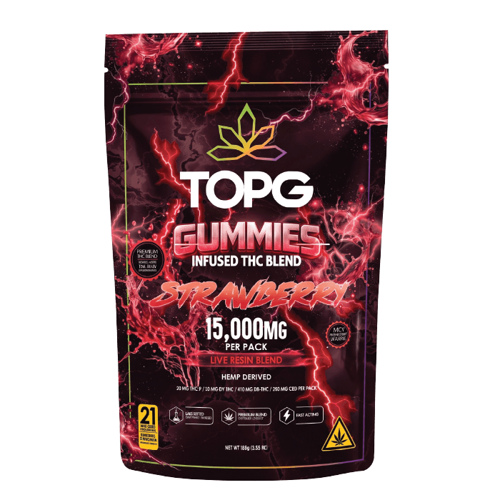 Strawberry Live Resin Gummies 15000MG Front Labeling