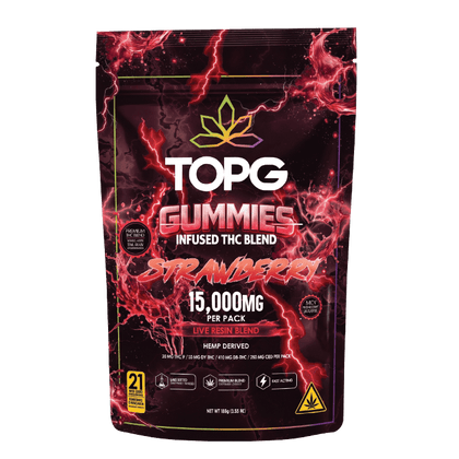 Strawberry Live Resin Gummies 15000MG Front Labeling