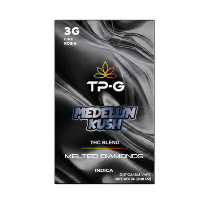 Medellin Kush Live Rosin Disposable Vape 3G Front